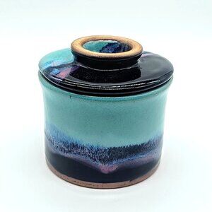 Handmade Always Azul Pottery Drip Glazed Ceramic Butter Keeper